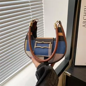 Модная сумка контрастного цвета для подмышек, женская, 2024 года, новая тенденция, текстура, иностранный стиль, сумка для поездок на работу на одно плечо чёрный