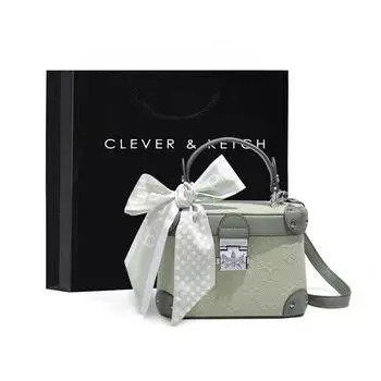 Модная сумка-коробка с принтом, мини-сумка через плечо, маленькая круглая сумка, подарок на день рождения, ширина 17,5 см, высота 9 см, высота 13 см зелёный