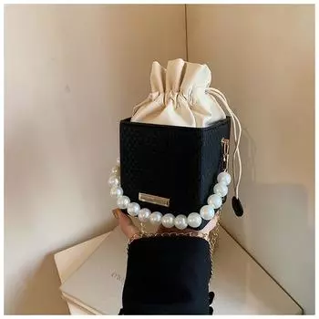 Модная сумка-кроссбоди на цепочке с жемчугом в западном стиле, 2024 чёрный