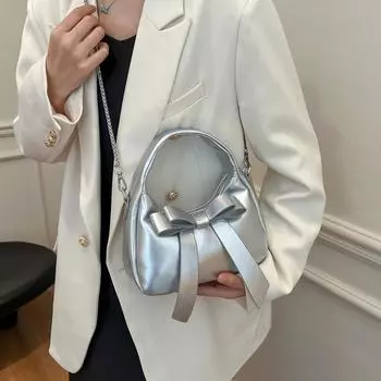 Модная сумка-мешок через плечо с бантом, цепочка из искусственной кожи, сумка через плечо, новая повседневная универсальная сумка через плечо для поездок на работу