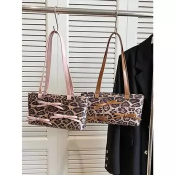 Модная сумка-мешок с бантом для женщин из искусственной кожи с леопардовым принтом, универсальные сумки для поездок на работу, женские сумки через одно плечо