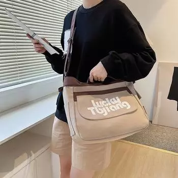 Модная сумка-мессенджер большой вместимости - сумка через плечо с буквенным принтом в корейском стиле для студентов колледжей и повседневной носки чёрный