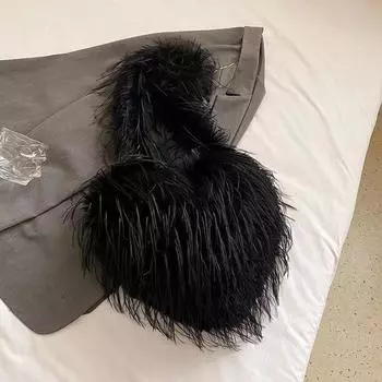 Модная сумка-мессенджер из искусственного меха Осень и Зима Индивидуальная сумка на плечо в форме сердца Девушка Женская Сумки для вечеринок и банкетов Женская Новинка чёрный