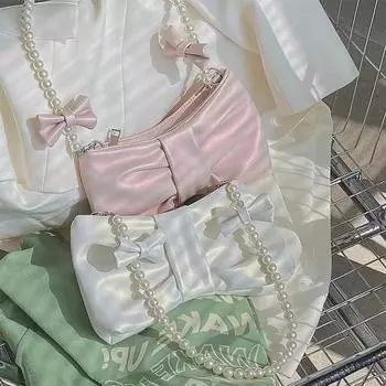 Модная сумка-мессенджер на одно плечо с бантом и подмышкой - фактурная модная сумка-мессенджер для женщин жемчужина белый