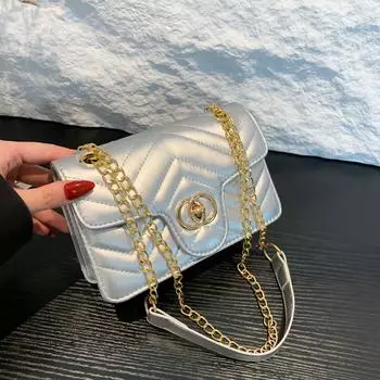 Модная сумка-мессенджер с цепочкой для женщин 2024 года, новая текстура, сумка на плечо, замок с алмазной вышивкой, маленькая квадратная сумка чёрный