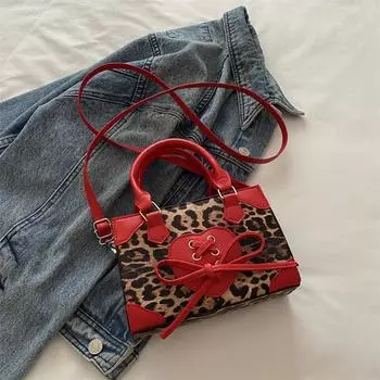 Модная сумка-мессенджер с леопардовым принтом, маленькая квадратная сумка с бантом, мини-сумка для отдыха в иностранном стиле красный
