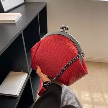 Модная сумка на клипсе из искусственной кожи для женщин, новая тканая сумка на цепочке, текстурированная сумка через плечо в стиле ретро, женская сумка через плечо, дорожная сумка красный