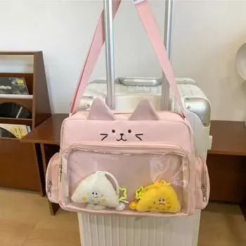 Модная сумка на плечо Cute Cat для женщин из нейлона Lolita Jk Casual Kawaii в японском стиле Ita Bag Y2k Fashion Students Crossbody Bag 33X25X10cm
