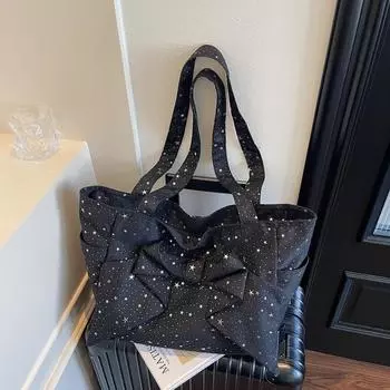 Модная сумка на плечо с бантом, милая универсальная сумка-тоут большой вместимости, летняя ленивая плиссированная холщовая сумка