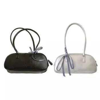 Модная сумка на плечо в балетном стиле Y2K, женская сумка из искусственной кожи под мышками с лентой, однотонная сумка-тоут, качественная сумка под подмышками в Бостоне серебряный