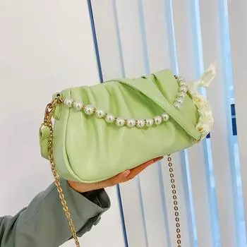 Модная сумка-облако в иностранном стиле с жемчужной подмышечной сумкой, плиссированная сумка, женская сумка-клатч с цепочкой, косая сумка через плечо жёлтый