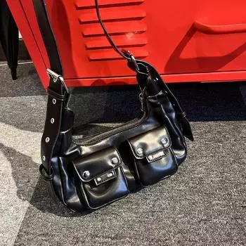 Модная сумка подмышкой женская 2024 новая Spice Girl локомотив ветер маленькая квадратная сумка ниша одно плечо косая сумка маленькая чёрный