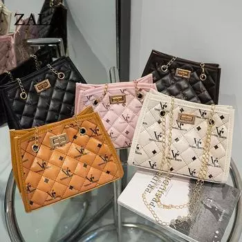 Модная сумка с принтом на цепочке Новая маленькая квадратная сумка через плечо Женская сумка Четыре сезона универсальная сумка через плечо розовый