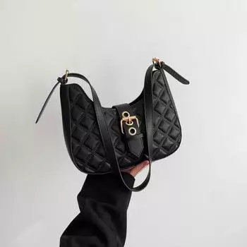 Модная сумка с ромбами для женщин, трендовая однотонная женская сумка через плечо 2024 года, французская ниша, корейская маленькая сумка чёрный