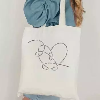 Модная сумка-тоут Bangtan Love Yourself Era, холщовая сумка, корейская поп-группа, многоразовая сумка на плечо, подарок для друга Kpop Army WHITE