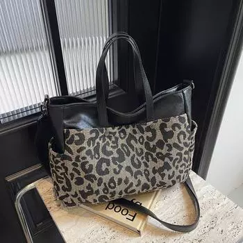 Модная сумка-тоут с леопардовым принтом, вместительная, женская, персонализированная, холщовая, сумка-мессенджер через плечо Tide 38*14*27