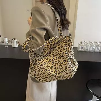 Модная сумка-тоут с леопардовым принтом, женская модная сумка большой вместимости для поездок на работу, новинка 2024 года, модная сумка через плечо с подмышкой