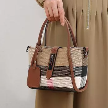 Модная сумка-ведро из натуральной кожи, модная новая стильная клетчатая сумка, женская сумка из коровьей кожи, повседневная ручная сумка через плечо