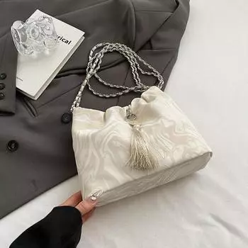 Модная сумка-ведро на шнурке, китайская сотня сумок, женская сумка через плечо с цепочкой, подвеска, украшение из искусственной кожи