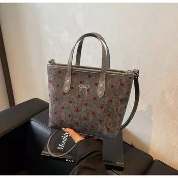 Модная сумка-ведро с бантом 2024 года, ранняя осень, новая универсальная сумка через плечо в горошек, большая вместимость, женская сумка чёрный