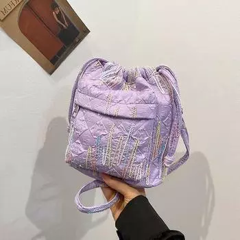 Модная сумка-ведро с радужными полосками и вышивкой, плиссированная, на одно плечо, сумка через плечо слоновая кость