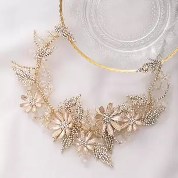 Модная свадебная тиара в стиле барокко с кристаллами, цветами и листьями, головной убор с золотыми стразами, свадебная повязка на голову, украшения для волос, свадебные аксессуары Ms