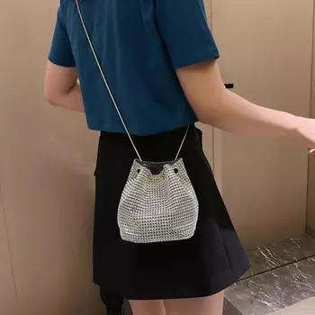 Модная сверкающая сумка-ведро женская полная ромбовидная сумка вечерние клатчи блестящие сумки через плечо чёрный