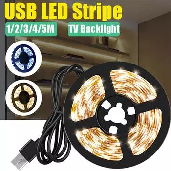 Модная светодиодная лента унисекс для украшения игровой комнаты 5 В, гибкая липкая лента USB DIY 5 м для подсветки телевизора 2835 1M белый