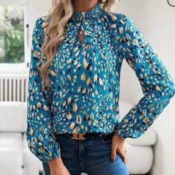 Модная свободная элегантная блузка женская весна осень леопардовый принт тонкий топ женский blusas mujer полуводолазка с длинным рукавом рубашка S