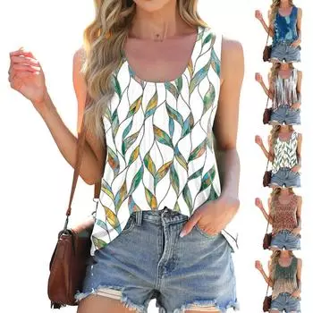 Модная свободная безрукавка с круглым вырезом и принтом тай-дай, женская футболка L бежевый