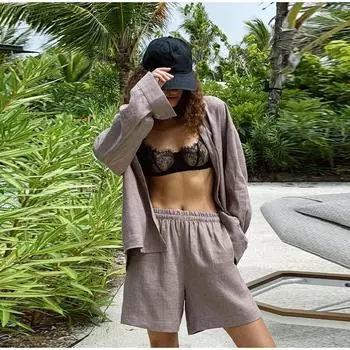 Модная свободная блузка с длинным рукавом и лацканами, комплект из 2 предметов, элегантный однотонный женский костюм со шнуровкой и брюками, новые женские наряды для отдыха на улице S чёрный