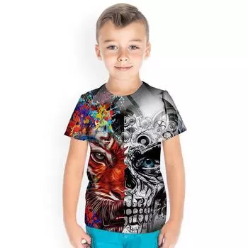 Модная свободная футболка с круглым вырезом и 3D-печатью на всю фигуру для детей, креативная рубашка с короткими рукавами в культурном стиле 110cm