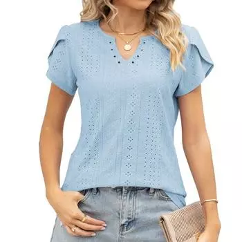 Модная свободная футболка с V-образным вырезом и пуговицами с короткими рукавами для женщин S белый