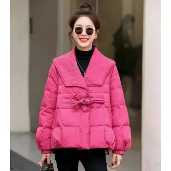 Модная свободная короткая хлопковая куртка для женщин с большим воротником XL