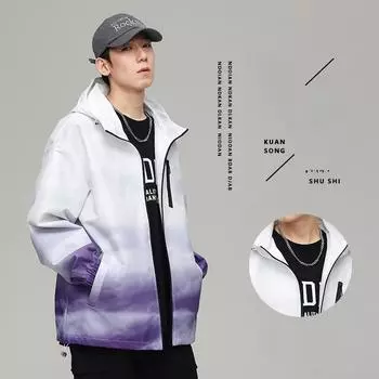 Модная свободная куртка с капюшоном в японском стиле с градиентом для мальчиков, модная осенняя повседневная универсальная куртка для пар M
