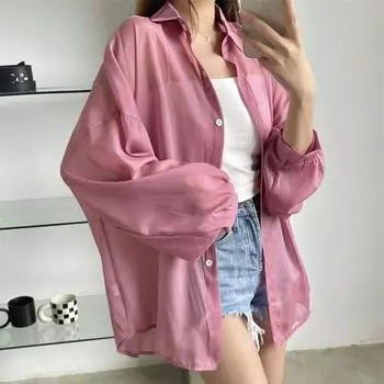 Модная свободная пляжная солнцезащитная рубашка женская прозрачная шифоновая блузка летние топы с длинными рукавами солнцезащитные блузки Blusas 22209 One Size орион