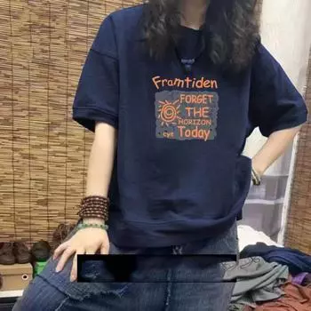 Модная свободная повседневная хлопковая футболка с коротким рукавом, женская футболка с короткими рукавами и 2 рукавами S чёрный