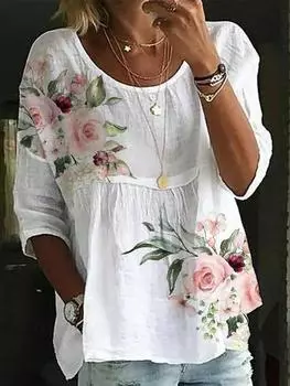 Модная свободная рубашка женская элегантная женская рубашка с круглым вырезом повседневная женская рубашка с принтом праздничный топ выходного дня S розовый