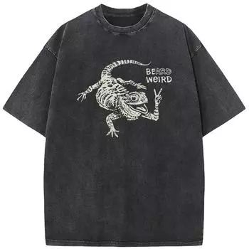 Модная свободная стираная футболка Хамелеон Мужская футболка с короткими рукавами Хлопковая летняя отбеленная хлопковая футболка S