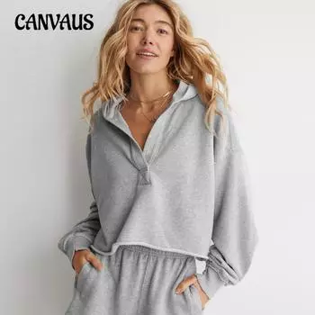 Модная свободная толстовка с капюшоном для женщин, весна и осень, топы с V-образным вырезом, пуловер, рубашка с длинными рукавами S розы красного