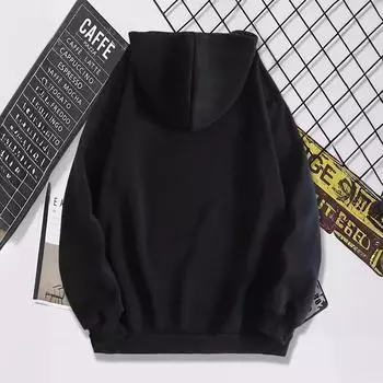 Модная свободная толстовка с капюшоном из бархата с принтом, идеально подходящая для студентов с дизайнерским вкусом. Отлично подходит для весны и осени в европейско-американском стиле. 2XL чёрный