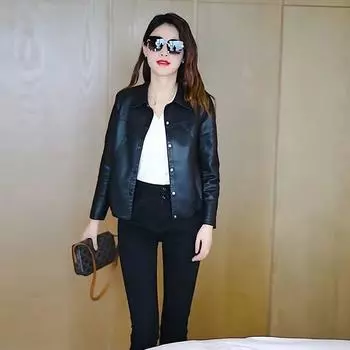Модная свободная женская куртка из искусственной кожи, короткое и модное осеннее пальто M