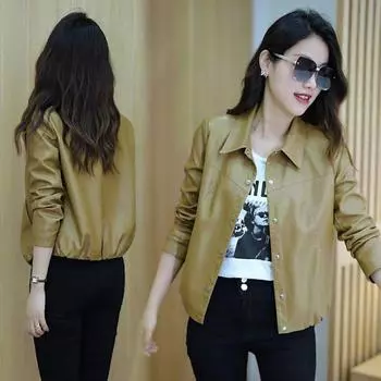 Модная свободная женская куртка из искусственной кожи, короткое и модное осеннее пальто M