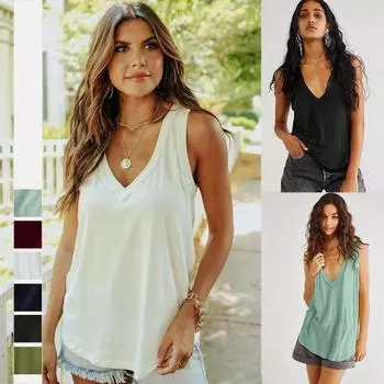 Модная свободная женская майка с v-образным вырезом, дышащая удобная верхняя одежда без рукавов, топ S