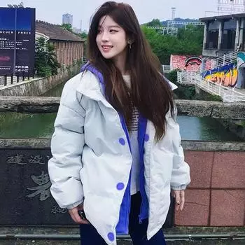 Модная свободная зимняя хлопковая парка с капюшоном и пэчворком для женщин M хаки