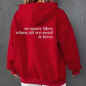 Модная темно-серая толстовка с капюшоном из флиса, утепленная толстовка с длинными рукавами, корейская мешковатая женская толстовка с буквенным принтом, пуловер в стиле Харадзюку S чёрный