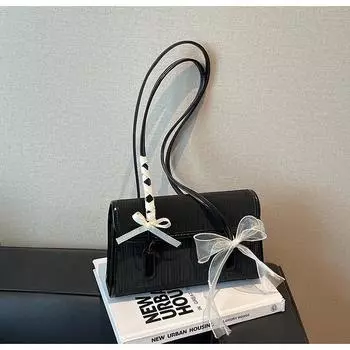 Модная темпераментная сумка подмышку женская весенняя популярная с бантом маленькая квадратная сумка для через плечо чёрный