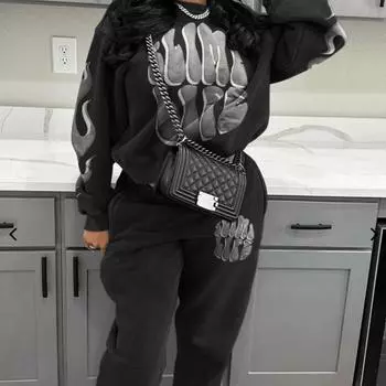 Модная тенденция 2024 года, женская толстовка с буквенным принтом, повседневный спортивный комплект с плюшем и утолщением L