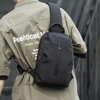 Модная тенденция, мужская нагрудная сумка, простая повседневная сумка через плечо на одно плечо, небольшой дорожный рюкзак, мужская сумка-мессенджер One Size чёрный