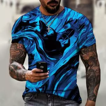 Модная тенденция Прохладная синяя ослепительная летняя мужская футболка с 3D цифровой печатью и топом с короткими рукавами XS